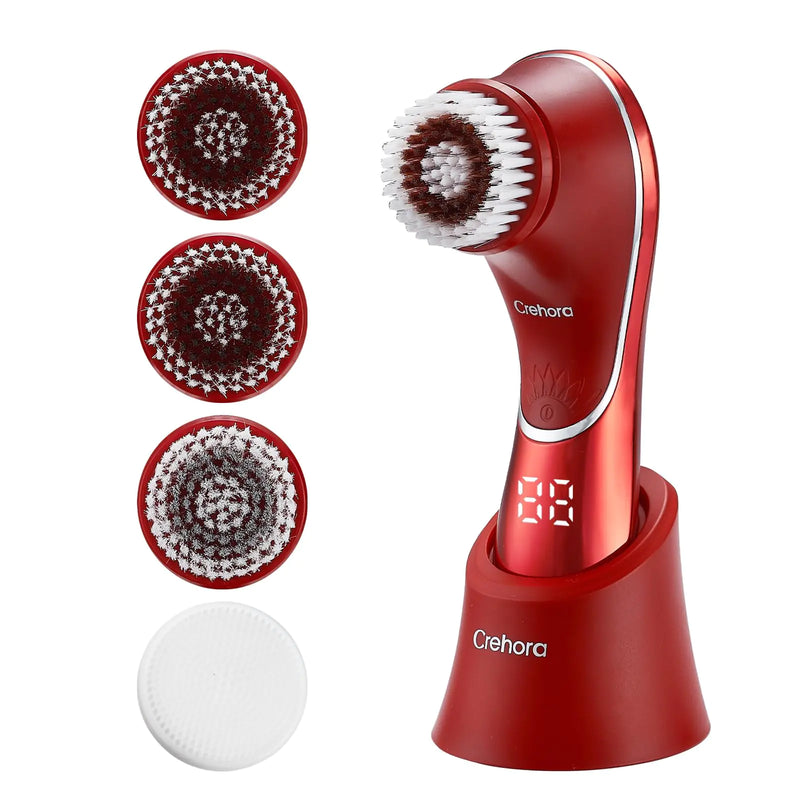 Facial Cleansing Brush Electric Face Scrubber Facial Cleansing Brush Rechargeable IPX-7 Waterproof Rotating Face Scrubber for Exfoliating Massaging and Deep Cleansing with 4 Brush Heads