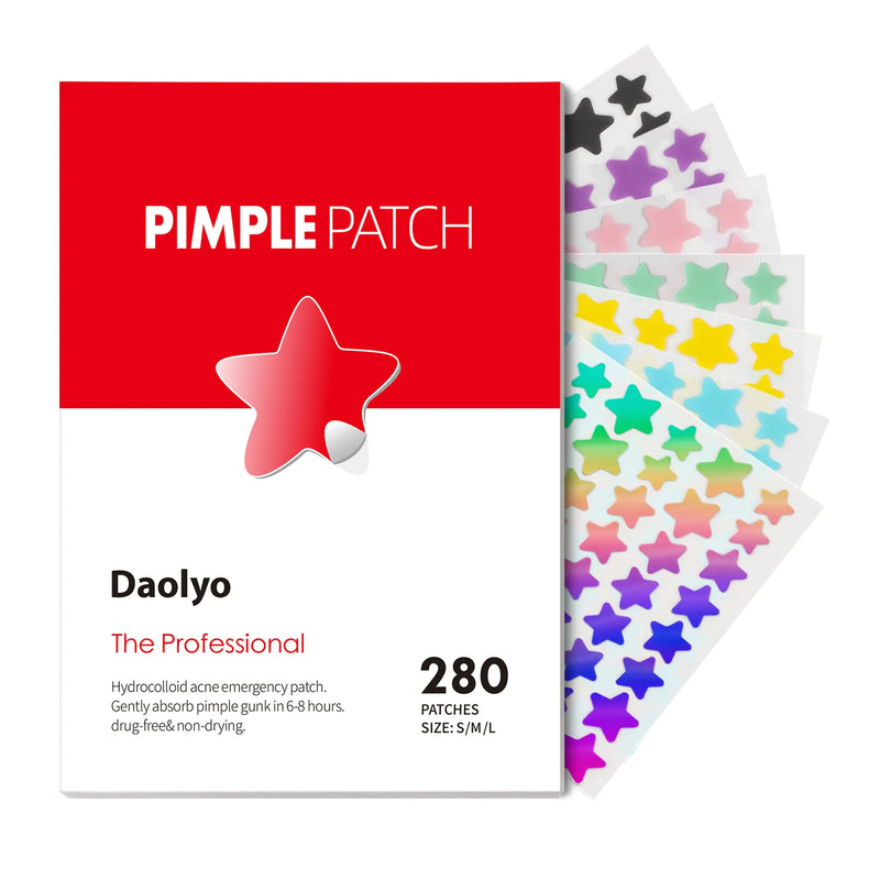 Daolyo Pimple Patches for Face 3 Size 280 Counts Hydrocolloid Acne Patches Cute Star Pimple Stickers with Salicylic Acid Tea Tree Oil & Calendula Oil for Covering Zits and Blemishes