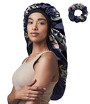 Curly Hair Satin Bonnet Long Sleep Cap for Braids Leaves