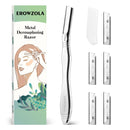 EROWZOLA Dermaplaning Tool for Face Eyebrow Razor and Facial Shaver for Women and Men Dermaplane Razor Peach Fuzz Exfoliation Remover Eyebrow Trimmer with 6 Refill Blades (Silver)