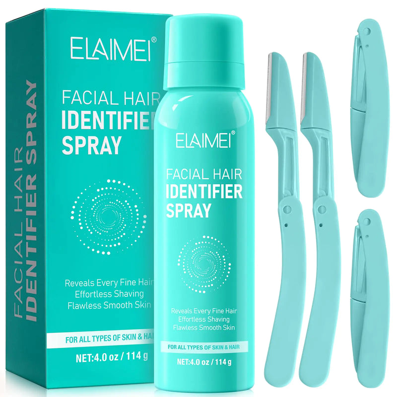 Hair Identifier Spray for Face Shaving 4 Oz Facial Dermaplaning Spray Set w/ 4 Dermaplaner Enhanced Fine Hair Visibility Precision Improved Exfoliation Flawless Result Suit for All Skin Type