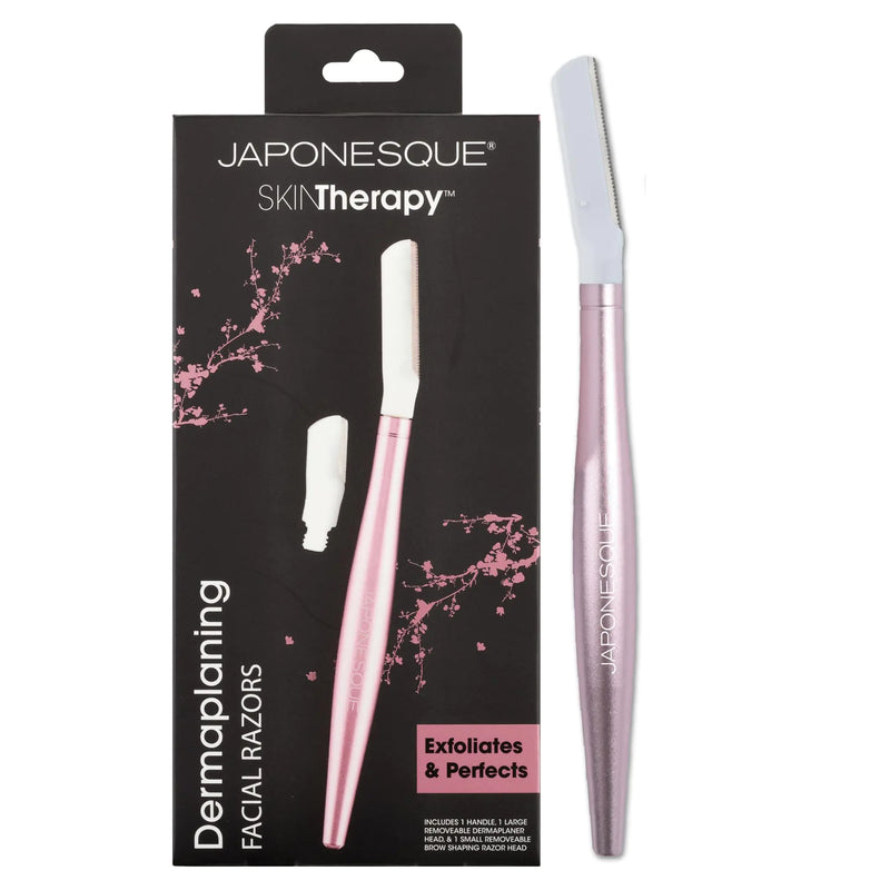 JAPONESQUE - SKINTherapy Dermaplaning Facial Razors - Two Blade Sizes with Interchangeable Handle Eyebrow Razor Ultra Sharp Japanese Blades For Hair Removal Multipurpose Exfoliating