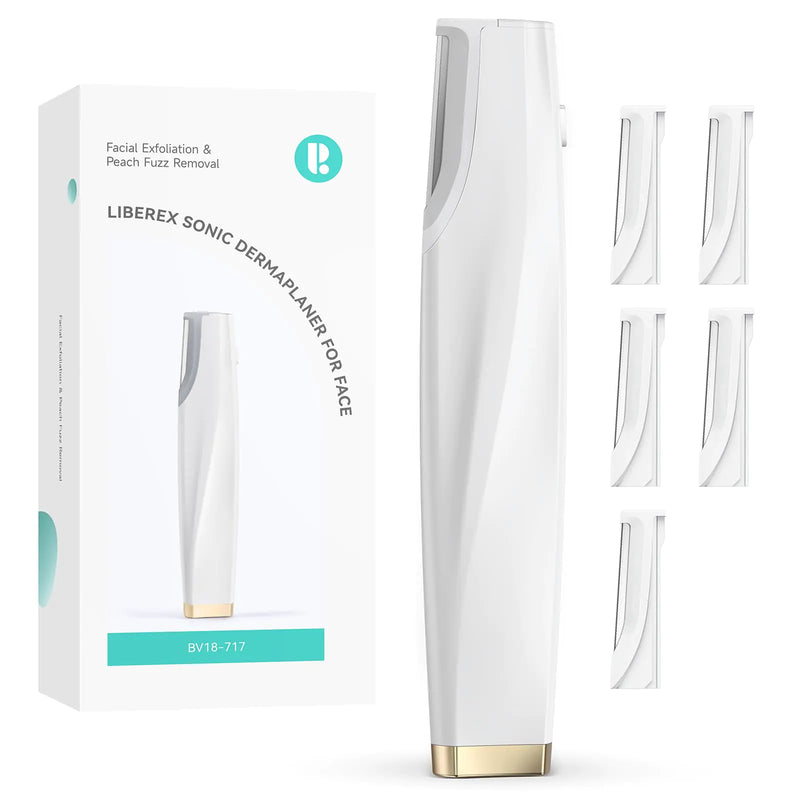 Sonic Dermaplaning Tool for Face - Rechargeable Dermaplane Razor with 6 Refill Dermablades Facial Hair & Peach Fuzz Remover for Women