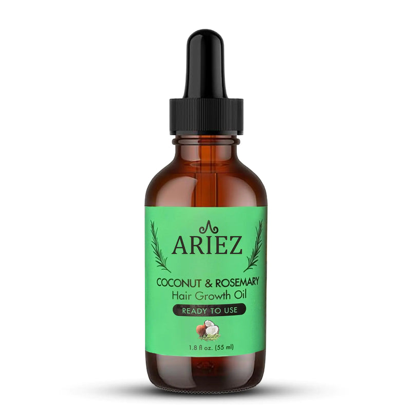Ariez Coconut & Rosemary Oil Hair Growth Serum - Promotes Thicker and Fuller Looking Hair - For Dry & Damaged Hair - Anti Frizz- Stimulate Follicles Promote Regrowth - Cruelty Free - 55ml