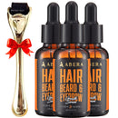 Abera Hair Growth Serum - Natural Regrowth Treatment for Hair & Beard with Biotin & Castor Oil Economy Combo (3 Serums + Gift)