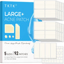 TKTK Large Pimple Patches (5 Sizes 92 Patches) Hydrocolloid Acne Patches XL Zit Patches for Face Forehead Chin Nose Body Back Chest Rectangular Square and Dot Hydrocolloid Bandages