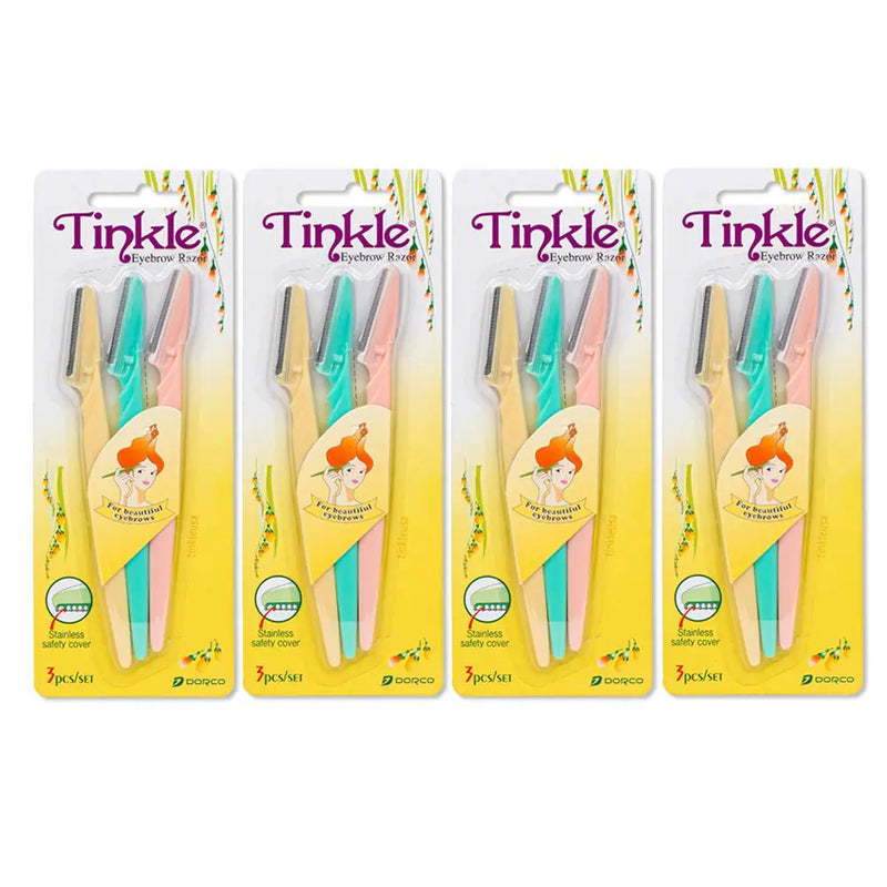 Dorco Tinkle Eyebrow Razors for Women Dermaplane Razor 3 Razors  Eyebrow Trimmer Dermaplaning Tool for Safe and Easy Thanksgiving Gift Stocking Stuffer (4 Packs of 3)