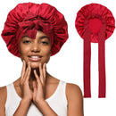 Satin Hair Bonnet Wide Band - Silk Like Sleeping Bonnets for Curly Hair Hair Wrap for Night Cap with Tie Band Breathable Satin Bonnet for Women and Girls (Red)