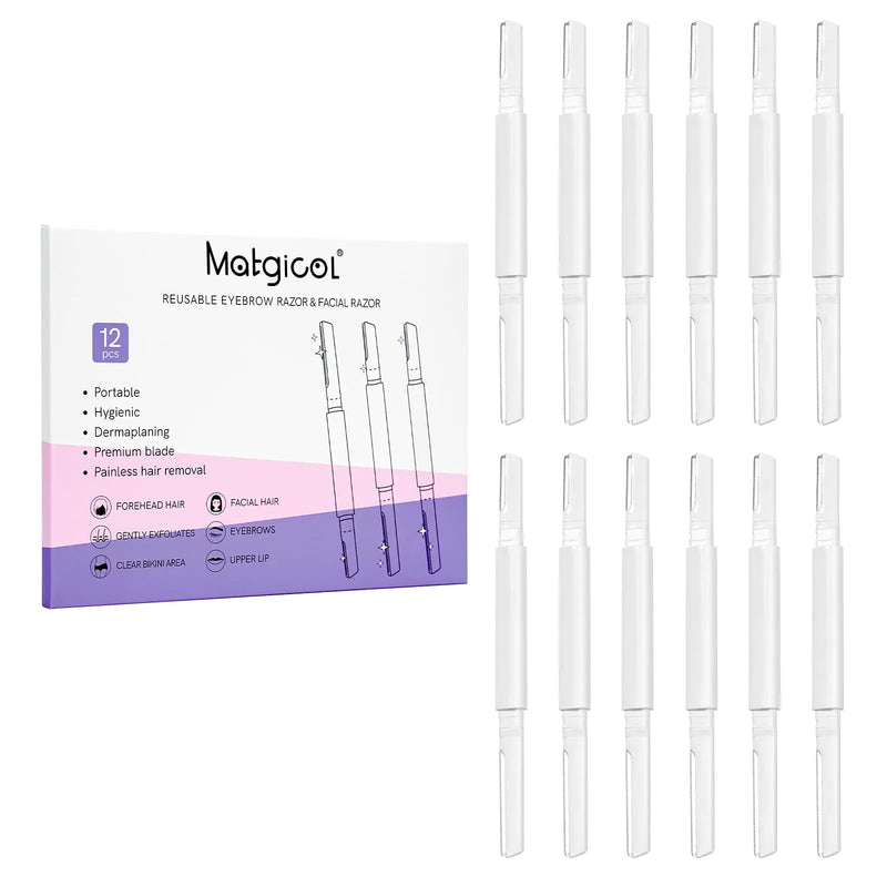 Dermaplane Razor for Women Face & Eyebrow - Dermaplaning Tool for Peach Fuzz Facial Hair RemovalHigh Precision Blade for Smooth Skin (White 12 Count)