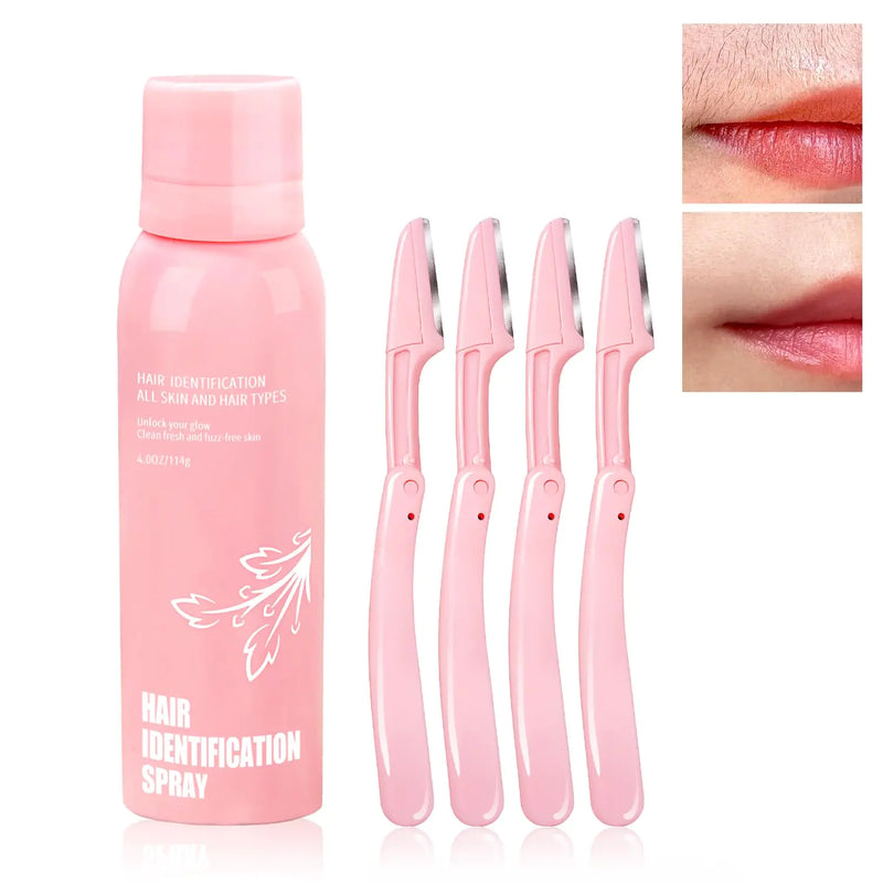 Hair Identifier Spray for Face ShavingMoisturizing and Skin Care Dermaplaner Spray Glow Reveal Face Spray for Face Dermaplaning Skin Dermaplaning Spray for Face (with 4 Face Razor)