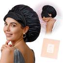 BONNET QUEEN Silk Bonnet for Sleeping Women Satin Bonnet with Eye Mask Non Slip Hair Bonnet for Curly Hair Night Sleep Cap Black
