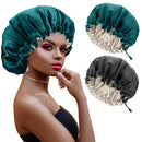 Atudew Satin Bonnet 2PCS Silk Bonnet Hair Bonnet for Black Women for Curly Hair Sleeping Silk Sleeping Cap Satin Sleep Cap Satin Night Cap Hair Cap for Sleeping Sleep Bonnet Black & Green