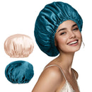 Vreysilkus Satin BonnetSilk Bonnet for Sleeping Women and MenAdjustable Elastic Satin Bonnet for Curly HairDouble Layer Satin Lined Bonnet for Curly Braids Hair 2Pack (Champagne＆Teal)