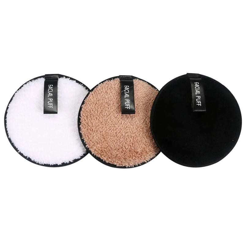 Vtrem 3 Colors Reusable Makeup Remover Pads Washable Double-Side Face Eye Lip Remover Pads Multi-Function Microfiber Soft Facial Cleaning Puffs Towels for All Skin Black/White/Coffee
