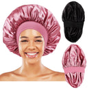 LBYLUS 2 Pcs Silk Bonnet for Sleeping Women Bonnet for Men Satin Hair Bonnet for Sleeping Double Layer Sleep Cap Bonnet for Braids Curly Hair Shower Cap (Black+Rose Gold)