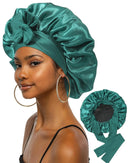 Extra Large Satin Bonnet for Sleeping Jumbo Silk Bonnet Double Layer Hair Bonnet for Women with Elastic Tie Band Sleep Bonnet Hair Wrap for Braids Curly Hair(Dark Green+Black)